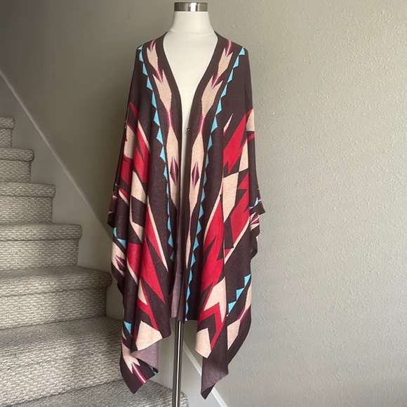 RANCHO ESTANCIA Western Aztec print Shawl poncho OS - Picture 1 of 11